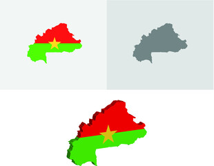 3D and Flat Burkina Faso map