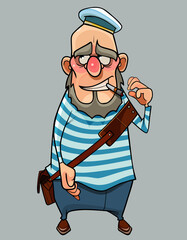 cartoon sailor with a bag standing with a cigarette in his mouth