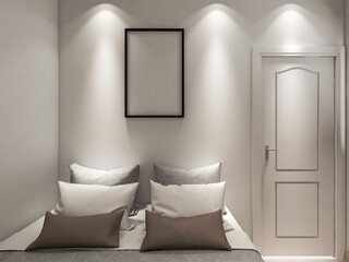 Fototapeta na wymiar elegant and modern bedroom design, big bed with overcoat cabinet