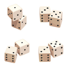 Dice in different angles. Objects of gambling game.
