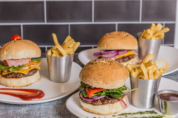 spectacular complete ready-to-eat burger with fries