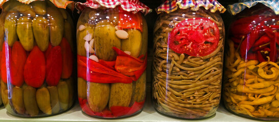 Fototapeta na wymiar Traditional Turkish pickles of various fruits and vegetables