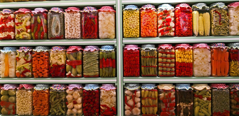 Traditional Turkish pickles of various fruits and vegetables