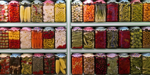 Traditional Turkish pickles of various fruits and vegetables