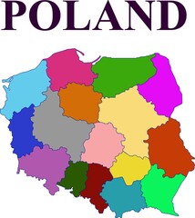 Poland map divided into voivodeships
