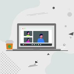 Freelancers who dialogue via teleconference. Online meetings with the team. Work from home. Web design project with team