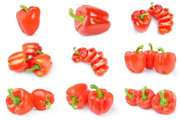 Collage of bell peppers on a isolated white background