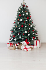 Christmas tree with gifts decor New Year postcard