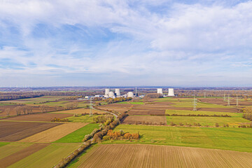Aerial drone picture of the nuclear power plant Biblis in Germany