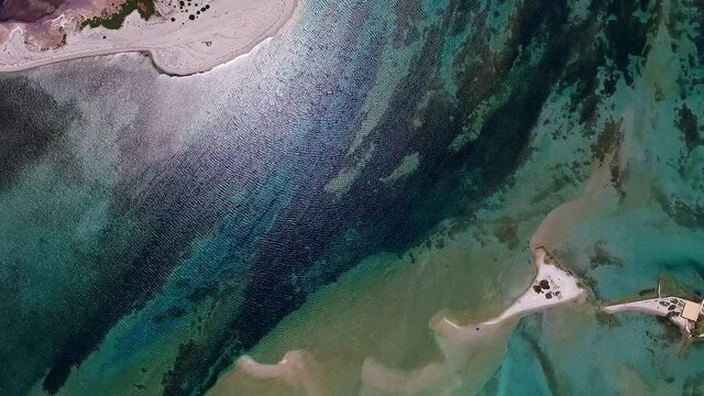 Aerial view of the shallows, sandbanks and ponds near Lefkada island, Greece