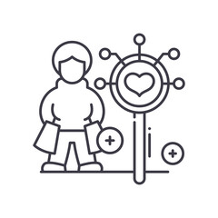 Consumer loyality icon, linear isolated illustration, thin line vector, web design sign, outline concept symbol with editable stroke on white background.