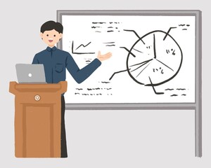 professor college at class presentation cartoon hand drawn