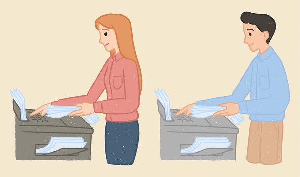 office worker on foto copy machine cartoon character