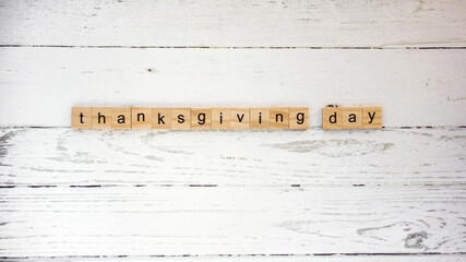 Thanksgiving Day.words from wooden cubes with letters photo