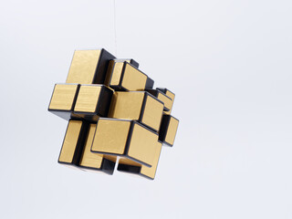 3d cubes of different sizes in a pyramid on a white background