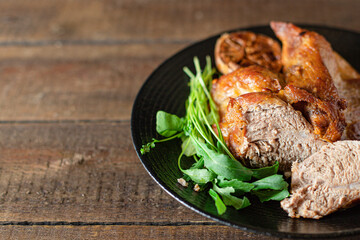 fried baked meat pork or beef  bbq preparing healthy meal snack top view copy space for text food background rustic keto or paleo diet
