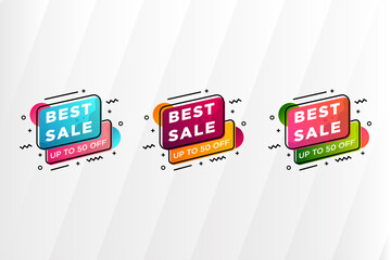 Best sale element banner design template with three variation gradient colors. memphis style with combination of square, rectangle, circle, line and zig zag as main element.