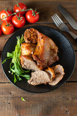 fried baked meat pork or beef  bbq preparing healthy meal snack top view copy space for text food background rustic keto or paleo diet