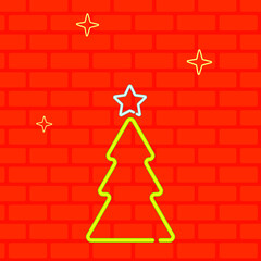 Orange brick wall background, orange bricks on a red background, christmas tree and stars