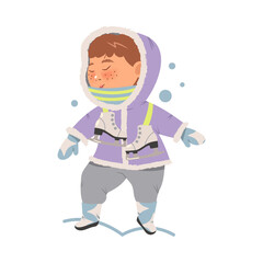 Cheerful Boy Walking and Enjoying Winter Holiday Vector Illustration