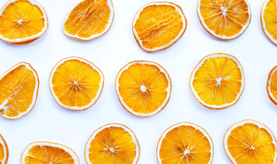 Dried Orange slices on white background.