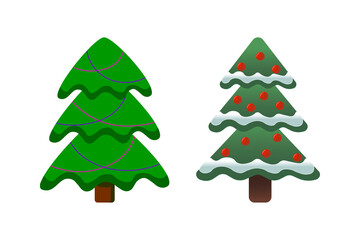 Obraz premium Green Christmas tree, symbol of the New year. The celebration of Christmas. Light jewelry sparkles. Bright and shiny design illustration.