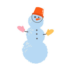 Snowman with Bucket and Warm Mittens Vector Illustration