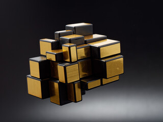 3d cubes of different sizes in a pyramid on a dark background
