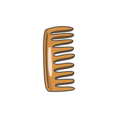 Eco wooden hair comb. Beauty accessory. Hairdressing tool. Colorized doodle style. Vector illustration on isolated white background. For printing on postcards, fabrics, packaging, web