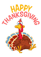 Cartoon happy cute thanksgiving turkey bird. Vector illustration. Design for Thanksgiving Day