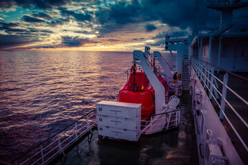 Lifeboat on board a ferry going to sea