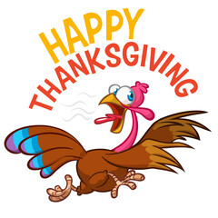 Cartoon happy cute thanksgiving turkey bird. Vector illustration. Design for Thanksgiving Day