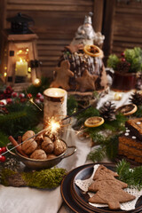 Christmas table decoration in rustic style