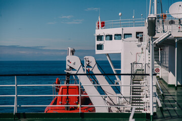 Lifeboat on board a ferry going to sea