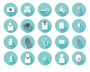 Medical set of beautiful flat icons with shadow . signs and symbols in flat design of medicine and health. icons for web and mobile applications