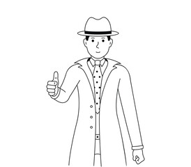 Man shows thumbs up, vector illustration of a guy in a good mood showing a gesture of approval or okay