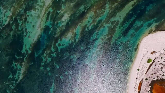 Aerial view of the glimmering shallows, sandbanks and ponds near Lefkada island, Greece