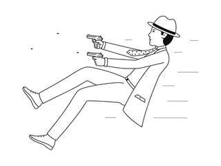 An undercover agent fires pistols. Dangerous detective mission, Shootout vector illustration isolated on a white background.