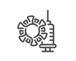 Coronavirus vaccine line icon. Covid virus sign. Infection protect symbol. Quality design element. Linear style coronavirus vaccine icon. Editable stroke. Vector