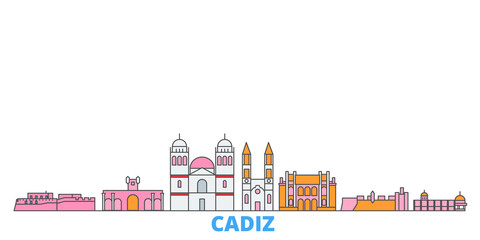 Spain, Cadiz cityscape line vector. Travel flat city landmark, oultine illustration, line world icons © iconsgraph
