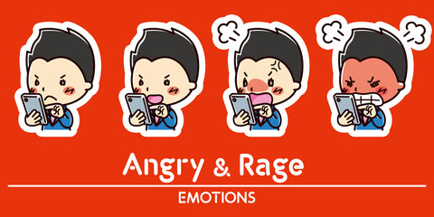 スマホと男性の表情セット / 怒る / 激怒