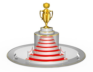 Siegertreppe mit goldenem Pokal auf Podest, freigestellt
