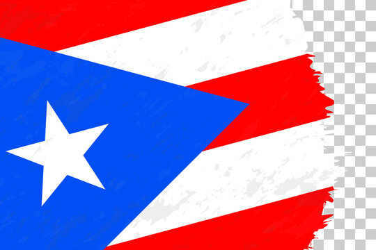 Horizontal Abstract Grunge Brushed Flag of Puerto Rico on Transparent Grid.