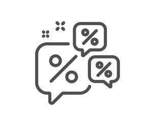 Discounts chat bubbles line icon. Sale offer sign. Promotion price symbol. Quality design element. Linear style discounts chat icon. Editable stroke. Vector