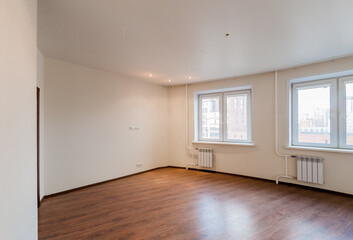 Russia, Moscow- April 17, 2020: interior room apartment rough repair for self-finishing. interior decoration, bare walls of the premises, stage of construction