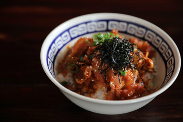 pork with kimchi on rice japanese food