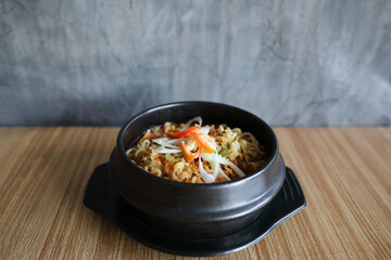 instant noodle Korean style Ramyeon traditional korean food noodle pot
