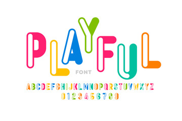 Playful style font design, childish alphabet letters and numbers vector illustration