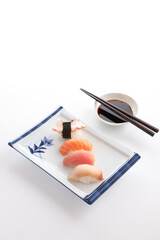 Sushi mix Japanese food sushi salmon tuna octopus eel and sea bass japan local food isolated in white background