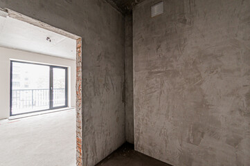 Russia, Moscow- April 17, 2020: interior room apartment rough repair for self-finishing. interior...